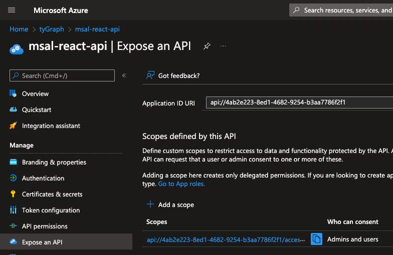 Change your Application ID URI to match your API URL using HTTP