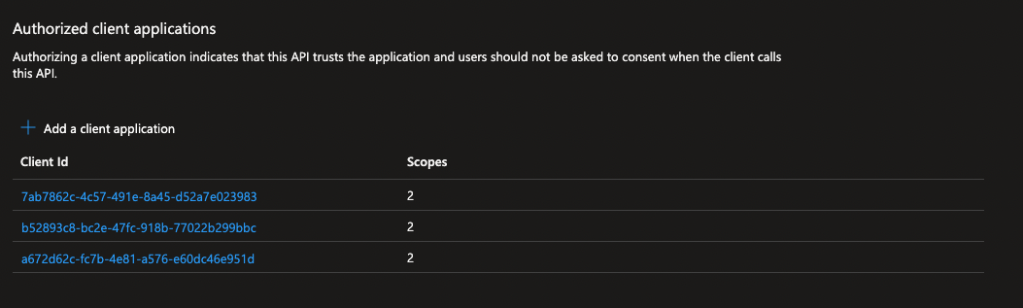 Add the IDs as authorized client applications